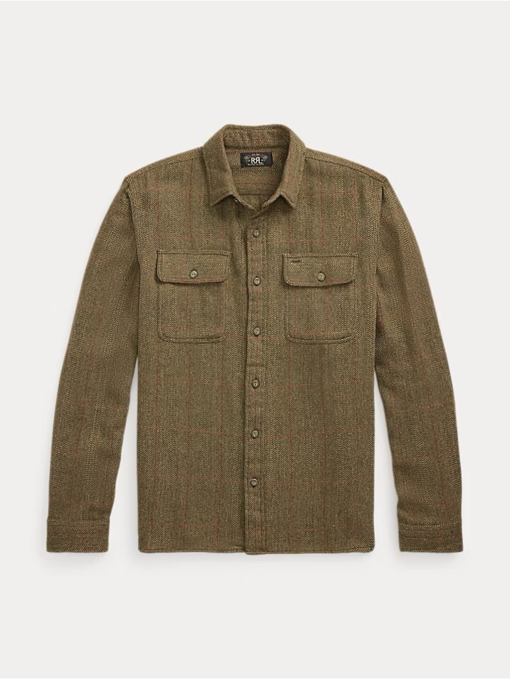 Polo Ralph Lauren RRL Suede-Patch Herringbone Workshirt RL 762 Brown Multi Large